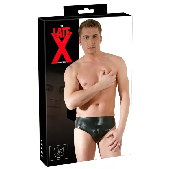 Lateksowe męskie majtki z wewnętrznym penisem i analnym dildem (czarne)