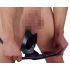 LATEX - męskie majtki z wewnętrznym stożkowym analnym dildo (czarne) - L