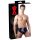 LATEX - męskie majtki z wewnętrznym stożkowym analnym dildo (czarne) - XL
