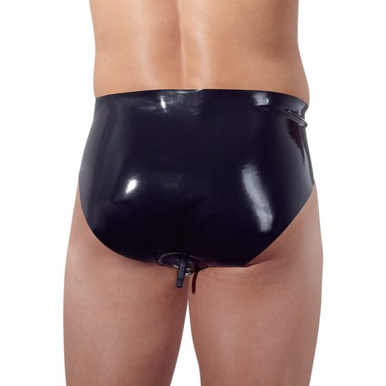 LATEX - męski wewnętrzny stożkowy spód analny z dildo (czarny) - XL