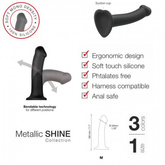 Strap-on-me Metallic Shine M - dildo przyjazne dla skóry - średnie (metaliczny róż)