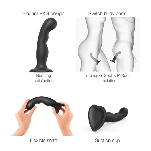 Strap-on-me - dildo z przyssawką - wygięte - czarne - P&G L
