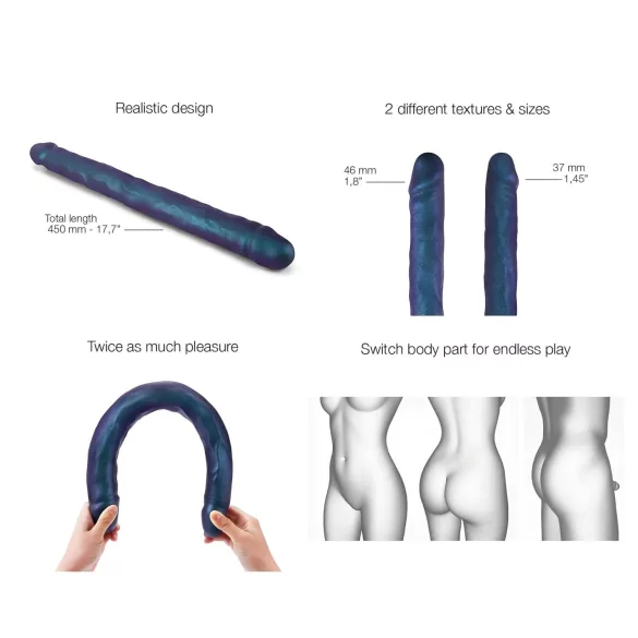 Strap-on-me - podwójne dildo - metaliczny niebieski