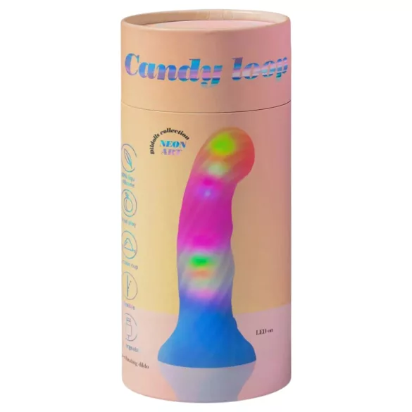 Love to Love Candy Loop - świecący silikonowy wibrator z diodami LED (różowo‑niebieski) - 16,9 cm