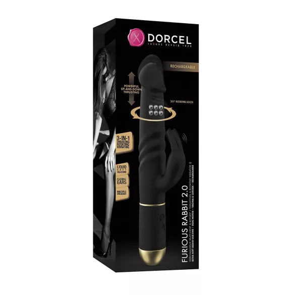 Dorcel - wibrator króliczek z funkcją posuwu i stymulatorem łechtaczki - czarny