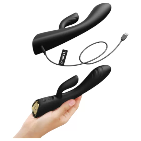 Dorcel Flexi Rabbit - rozgrzewający wibrator z ramieniem łechtaczki (czarny)