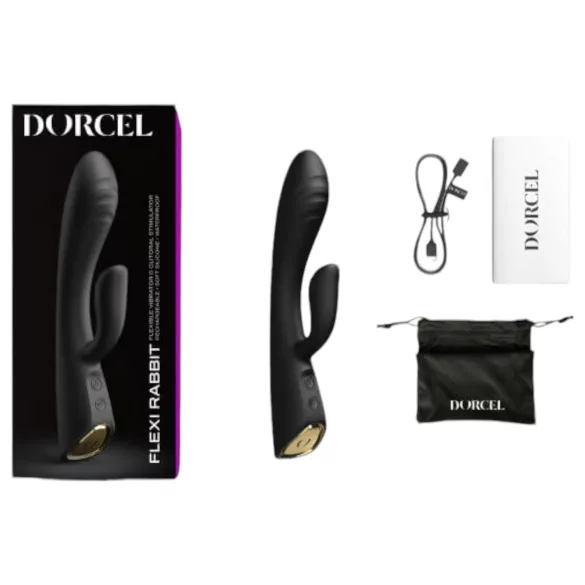 Dorcel Flexi Rabbit - rozgrzewający wibrator z ramieniem łechtaczki (czarny)