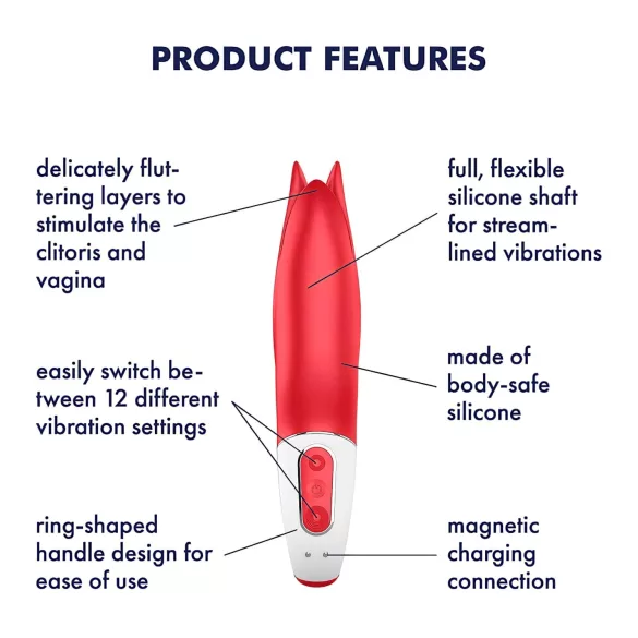 Satisfyer Power Flower - wibrator ładowany USB - wodoodporny - czerwony