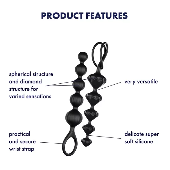 Satisfyer Love Beads - zestaw koralikowych dildo analnych - silikon czarny