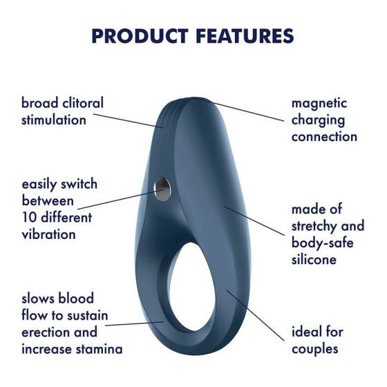 Satisfyer Rocket Ring - wodoodporny wibrujący pierścień na penisa (szaro-niebieski)