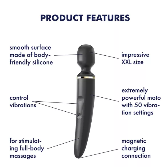 Satisfyer Wand-er Woman - masażer wibracyjny wodoodporny - czarny