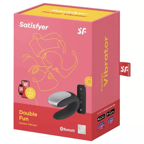 Satisfyer Double Fun - wibrujący stymulator dla par - wodoodporny - czarny