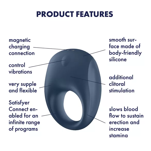 Satisfyer Strong One - pierścień wibracyjny na penisa sterowany aplikacją dla mężczyzn (niebieski)