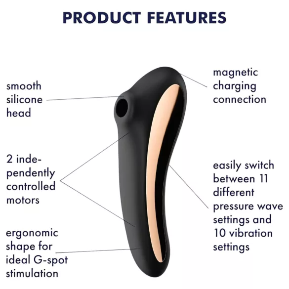 Satisfyer Dual Kiss - wibrator łechtaczkowo-pochwowy - akumulator - czarny