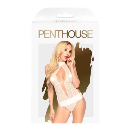 Penthouse Perfect Lover - koronkowe body z dekoltem w szpic (białe)