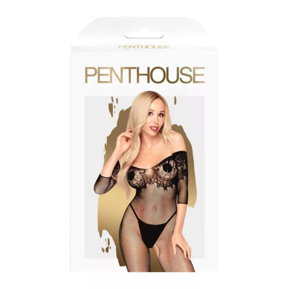 Penthouse High Profil - kombinezon erotyczny carmen z kwiatowym wzorem - czarny - XL