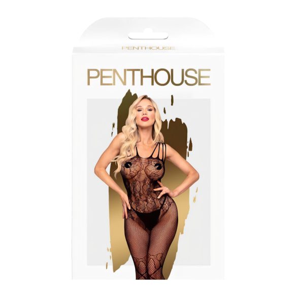 Penthouse Dirty Mind - siateczkowy kombinezon z otwartym krokiem - czarny