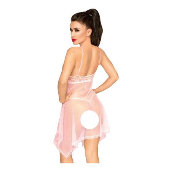 Penthouse Naughty Doll - asymetryczna koronkowa sukienka ze stringami (różowa) - M/L