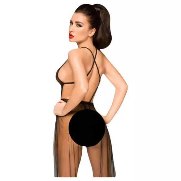 Penthouse Best Forplay - body z koronki z tiulowym szalem - czarne - M/L