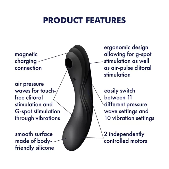 Satisfyer Curvy Trinity 4 - wibrator 2w1 z falami powietrza - czarny