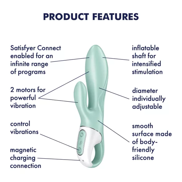 Satisfyer Air Pump Bunny 5 - sterowany aplikacją pompowany wibrator (miętowy)