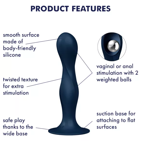 Satisfyer Double Ball-R - dildo waginalne wagowe - silikon - niebieski