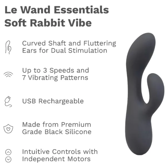 le Wand Soft Rabbit - wibrator króliczek z dwoma silnikami - czarny