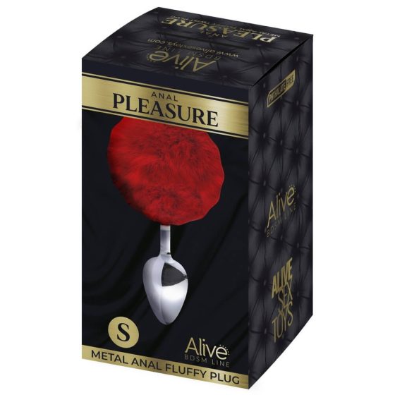 Alive Anal Pleasure - mały korek analny z króliczymi uszami (srebrno-czerwony)