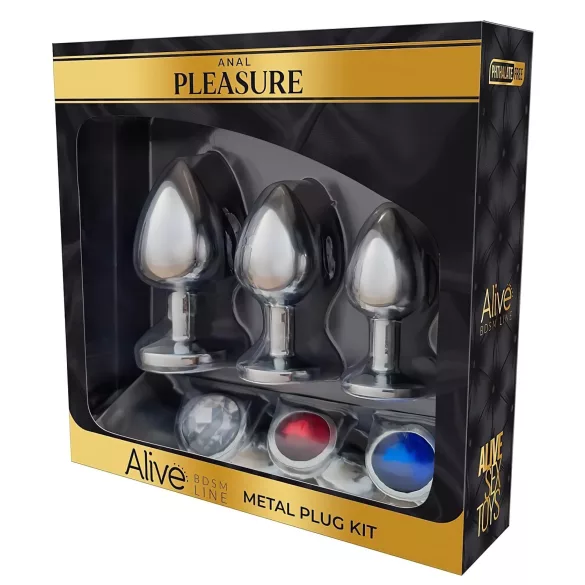 Alive Anal Pleasure - zestaw metalowych korków analnych - srebrny