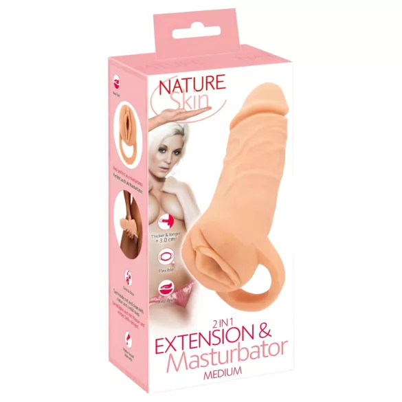 Nature Skin - nakładka na penisa i sztuczna pochwa - 18 cm - cielisty