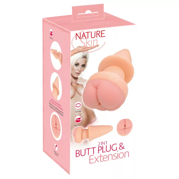 Nature Skin - korek analny i nakładka na penisa - naturalny