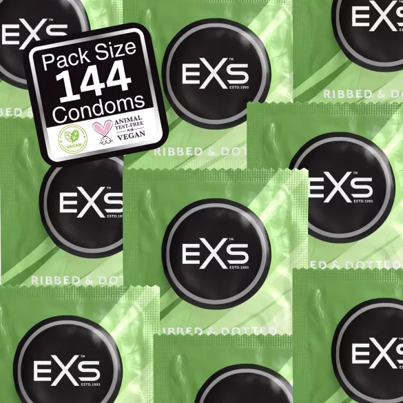 EXS - prezerwatywy prążkowane, z wypustkami i poszerzane - 144 sztuk