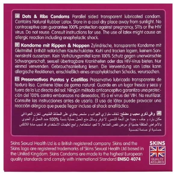 Skins - prezerwatywy prążkowane i z wypustkami - 4 sztuki