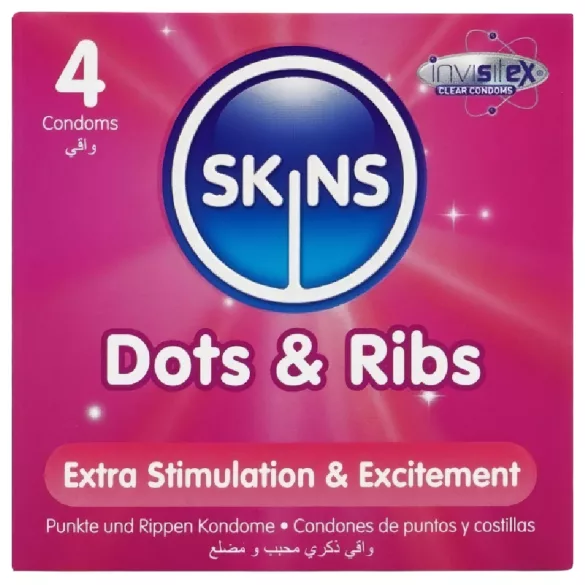 Skins - prezerwatywy prążkowane i z wypustkami - 4 sztuki