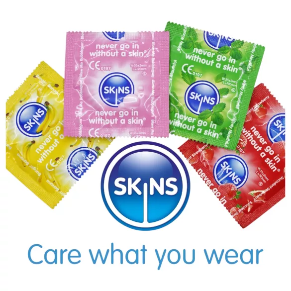 Skins - prezerwatywy smakowe - mięta, guma do żucia, banan, truskawka (4 szt.)