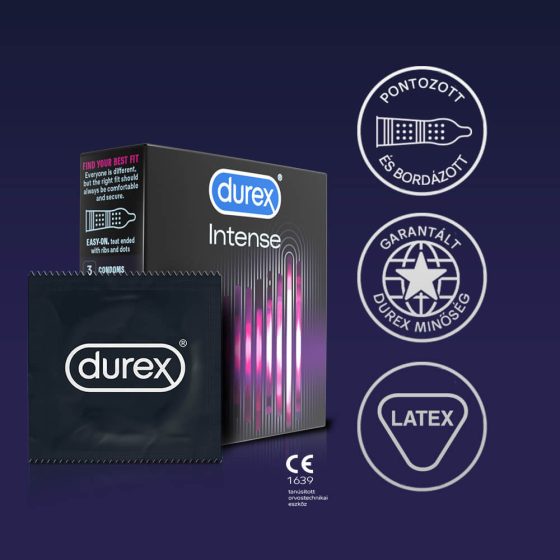 Durex Intense - prążkowane i kropkowane prezerwatywy (3 sztuki) -