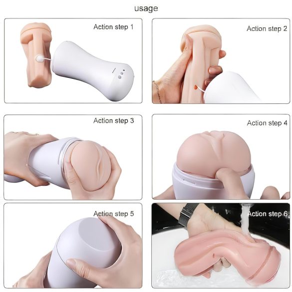 Lonely Happy - masturbator elektryczny z dźwiękiem - silikon biało-naturalny