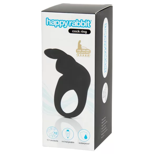 Happyrabbit - pierścień na penisa wibrujący akumulatorowy - czarny