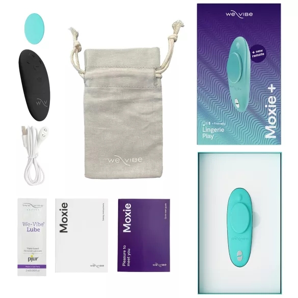 We-Vibe Moxie+ - noszony w majtkach wibrator łechtaczkowy sterowany aplikacją i pilotem (turkusowy)