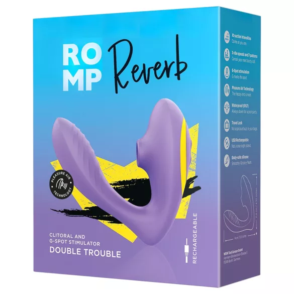 ROMP Reverb - falowany wibrator 2w1 z wypustką na punkt G (fioletowy)