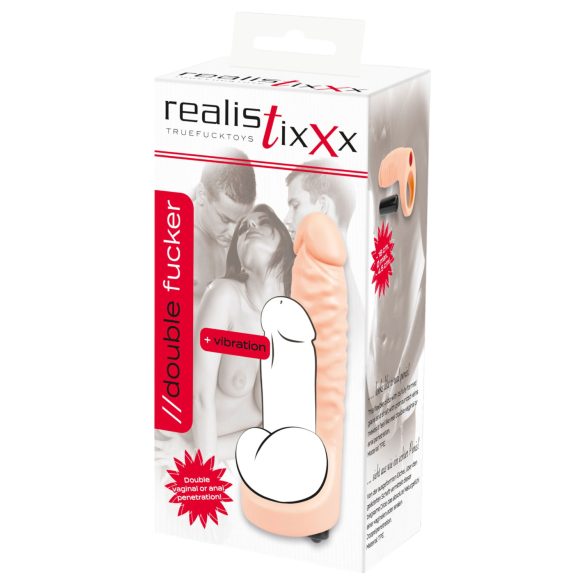 Realistixxx - strap-on wibrator analny z podwójną końcówką - czarny