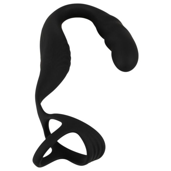 Rebel - wibrator prostaty z pierścieniem na penisa i jądra - czarny