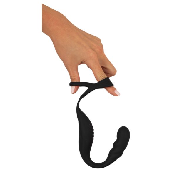 Rebel - wibrator prostaty z pierścieniem na penisa i jądra - czarny