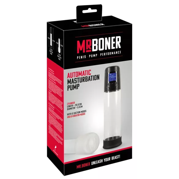 Mister Boner - pompka do penisa automatyczna akumulatorowa czarna przezroczysta