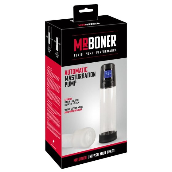 Mister Boner - zasilana bateryjnie automatyczna pompka do penisa (czarno-przezroczysta)