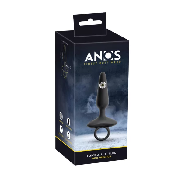 ANOS - wibrujący korek analny z uchwytem - silikon czarny