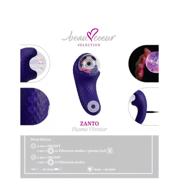 Beau Coeur Zanto - wibrator plazmowy - niebieski