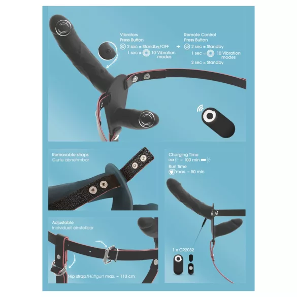 You2Toys - podwójny wibrator do przypinania z pilotem (czarny)