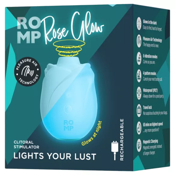 ROMP Rose Glow - stymulator łechtaczki z falami powietrznymi (niebieski)