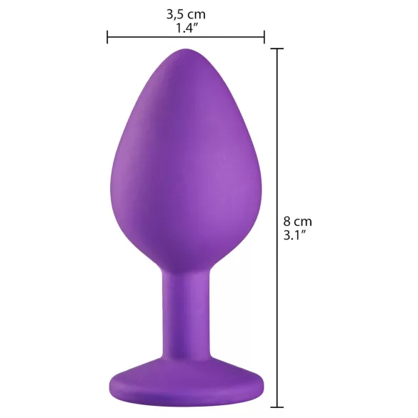 Baseks - silikonowy korek analny z kryształkiem (fioletowy) - 8 cm